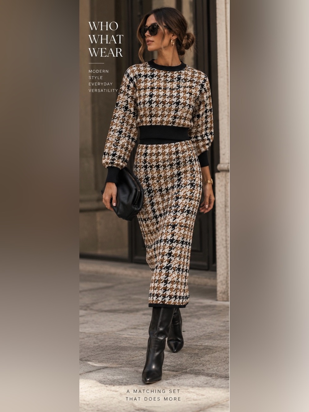 Who What Wear Houndstooth Knit 2-Pc Skirt Set Size S NWT